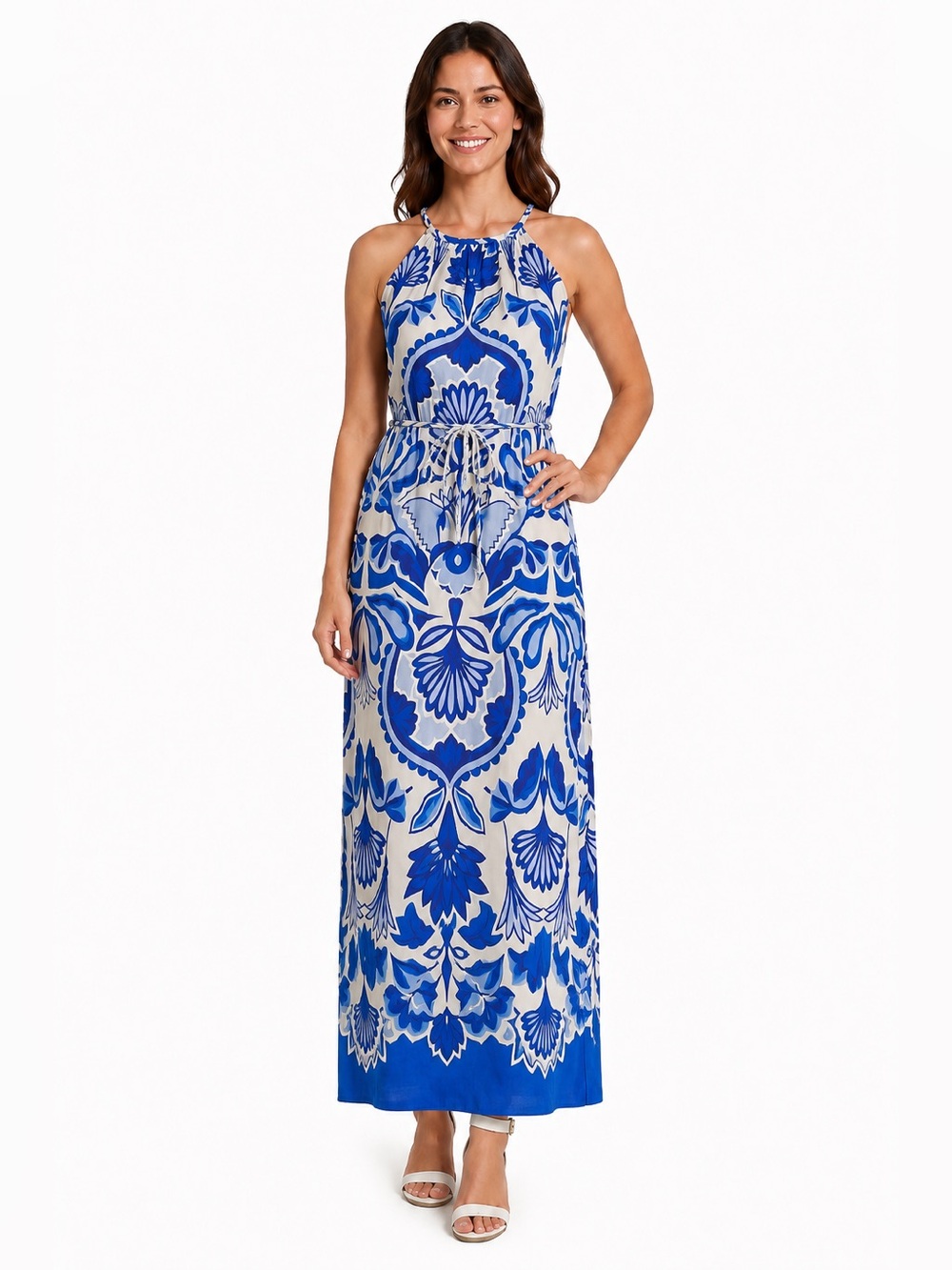 Vince Camuto Blue White Floral Rope Trim Maxi Dress NWT Size 8 - Picture 11 of 11